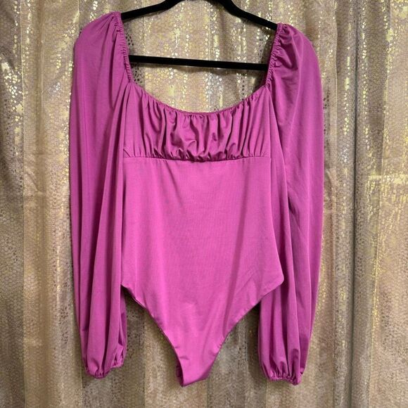 Princess Polly Magenta Pink Square Neck Puff Long Sleeve Bodysuit Size 8 - Picture 2 of 7